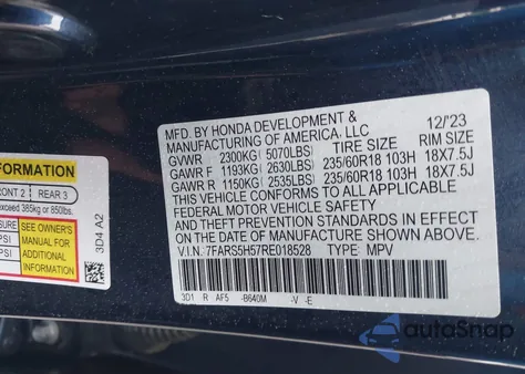 2024 Honda Cr-V Hybrid Sport z USA, uszkodzony, nr VIN 7FARS5H57RE018528
